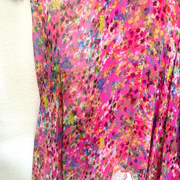 Saloni Silk Floral Pink Ruffle Midi Dress - Picture 8 of 11